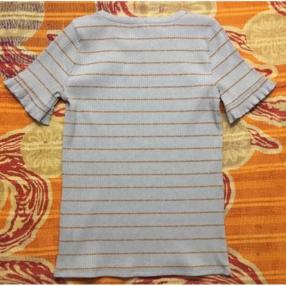 J Crew Black Label Ruffle Top Ribbed Striped - Picture 5 of 8